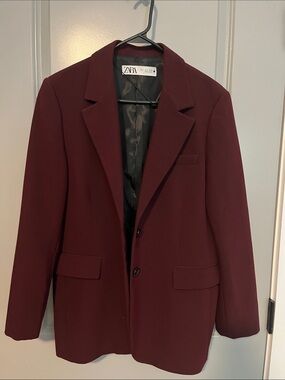 Zara WoMen's Dark Burgundy Blazer - Tailored Two-Button Sport Coat